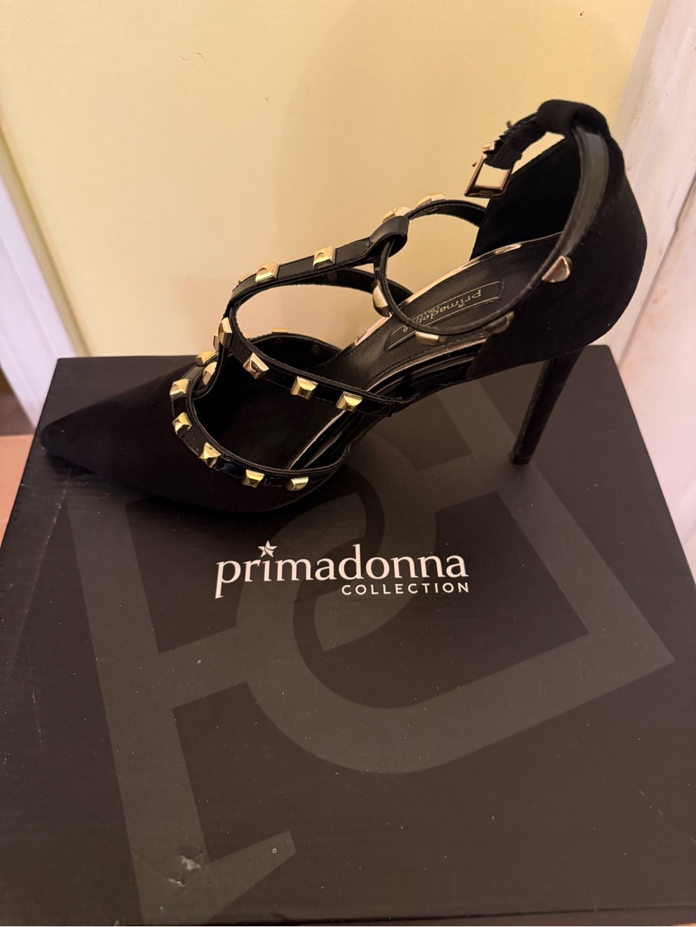 Black Studded Pointed-Toe High Heels